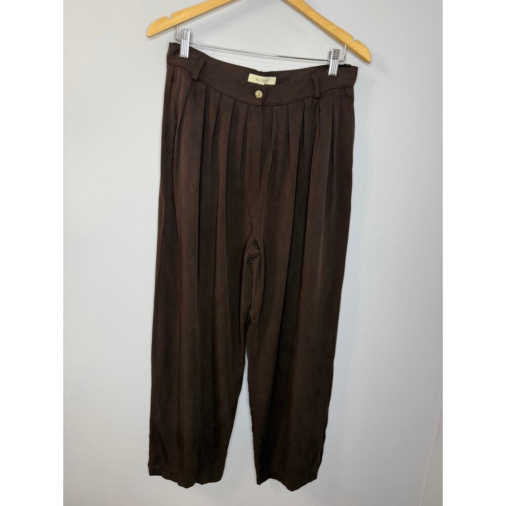 NA NIN Winnie Tencel Pleated Pant High Rise Relax Cocoa Brown Women's L - Picture 2 of 11